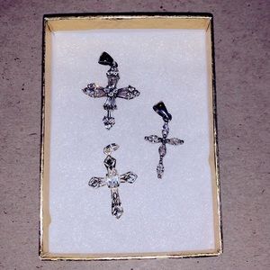 Swarovski Macy’s JcPenny Silver Cross Pendant SET
